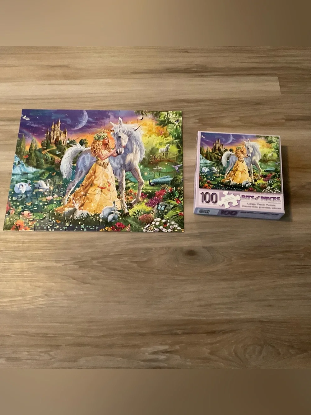 Bits and Pieces Princess & Unicorn 100-Piece Kids Puzzle - Pink Accent